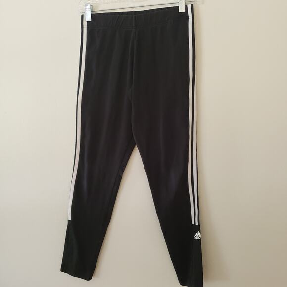 Adidas Logo 3 Stripe Leggings Black & White Size Medium - Picture 1 of 6